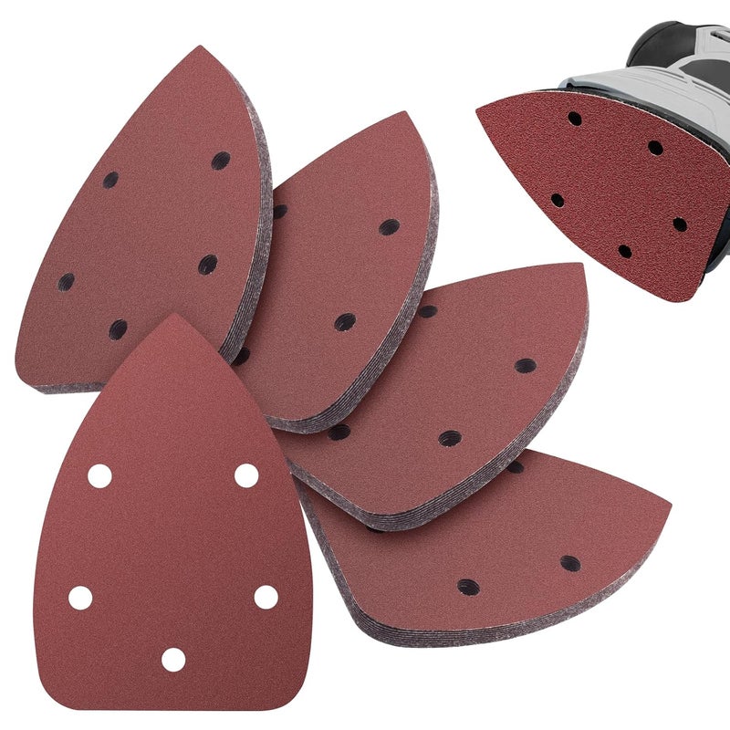 LOLOLE 50PCS Mouse Detail Sander Sandpaper, 120 Grits Triangle Sanding Pads, 5 Holes Sanding Sheets Sandpaper Assortment, Sander Pads Sander Paper Mouse Sand Paper for Sanding Polishing - Image 1